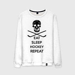 Свитшот хлопковый мужской Eat sleep hockey repeat, цвет: белый