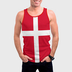Майка-безрукавка мужская Флаг Дании, цвет: 3D-красный — фото 2