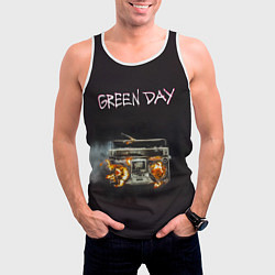 Майка-безрукавка мужская Green Day магнитофон в огне, цвет: 3D-белый — фото 2