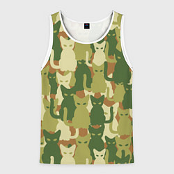 Мужская майка без рукавов Камуфляж- зелёные кошки