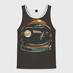 Мужская майка без рукавов Космос в шлеме скафандра - планета и спутник