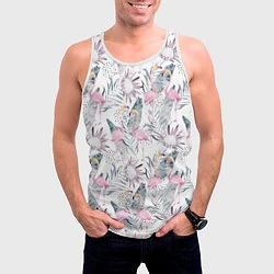 Майка-безрукавка мужская Тропические фламинго, цвет: 3D-белый — фото 2