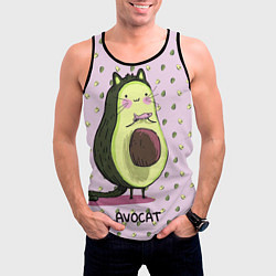 Майка-безрукавка мужская Авокадо Кот, цвет: 3D-черный — фото 2