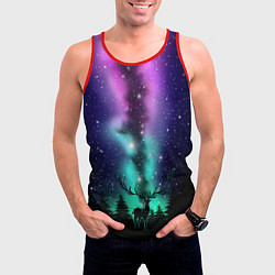 Майка-безрукавка мужская Силуэт оленя северное сияние, цвет: 3D-красный — фото 2