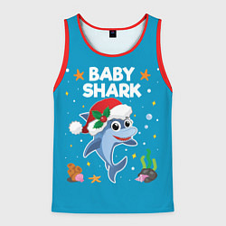 Майка-безрукавка мужская Новогодний Baby Shark, цвет: 3D-красный