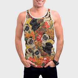 Майка-безрукавка мужская Мопсики Цветочки, цвет: 3D-белый — фото 2