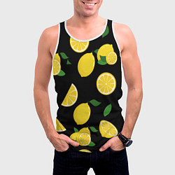 Майка-безрукавка мужская Лимоны на чёрном, цвет: 3D-белый — фото 2