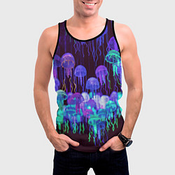 Майка-безрукавка мужская Неоновые медузы, цвет: 3D-черный — фото 2