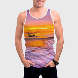 Майка-безрукавка мужская Закат на пляже, цвет: 3D-белый — фото 2