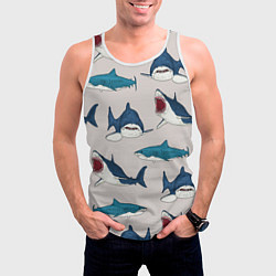 Майка-безрукавка мужская Кровожадные акулы паттерн, цвет: 3D-белый — фото 2