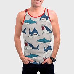 Майка-безрукавка мужская Кровожадные акулы паттерн, цвет: 3D-красный — фото 2