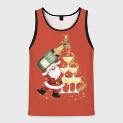 Майка-безрукавка мужская Дед Мороз и шампанское, цвет: 3D-черный