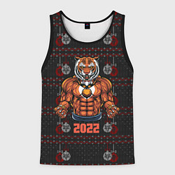 Майка-безрукавка мужская Новогодний качок-тигр, цвет: 3D-черный