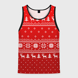 Мужская майка без рукавов Красный узор с оленями