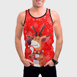 Майка-безрукавка мужская НОВОГОДНИЙ ОЛЕНЬ И ЧАШКА КОФЕ, цвет: 3D-черный — фото 2