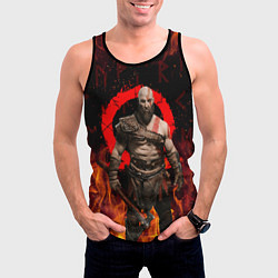 Майка-безрукавка мужская GOD OF WAR РАГНАРЁК, КРАТОС В ОГНЕ, цвет: 3D-черный — фото 2