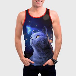 Майка-безрукавка мужская КОТ И ГОЛУБАЯ БАБОЧКА, цвет: 3D-красный — фото 2