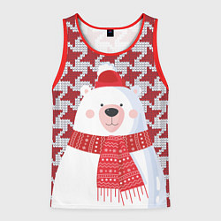 Майка-безрукавка мужская Белый мишка в шапочке и шарфе, цвет: 3D-красный
