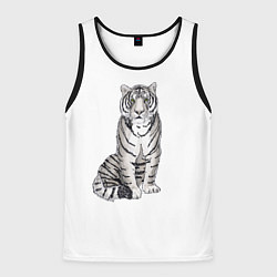 Майка-безрукавка мужская Сидящая белая тигрица, цвет: 3D-черный