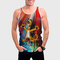 Майка-безрукавка мужская Новогодний тигр пляшет, цвет: 3D-белый — фото 2