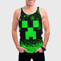 Майка-безрукавка мужская НОВОГОДНИЙ КРИПЕР МАЙНКРАФТ ЗЕЛЁНЫЙ, цвет: 3D-белый — фото 2
