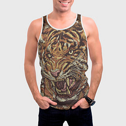 Майка-безрукавка мужская Хищный дикий тигр, цвет: 3D-белый — фото 2