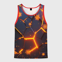 Майка-безрукавка мужская НОВОГОДНИЕ ОГНЕННЫЕ 3D ПЛИТЫ FIRE NEON HEXAGON, цвет: 3D-красный