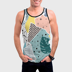 Майка-безрукавка мужская Абстрактный узор с пальмовыми листами и геометрией, цвет: 3D-черный — фото 2