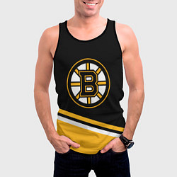 Майка-безрукавка мужская Бостон Брюинз, Boston Bruins Диагональные полосы, цвет: 3D-черный — фото 2