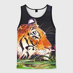 Майка-безрукавка мужская Бенгальский Тигр в кустах, цвет: 3D-черный