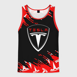 Майка-безрукавка мужская Tesla - Logo Sport Auto, цвет: 3D-красный