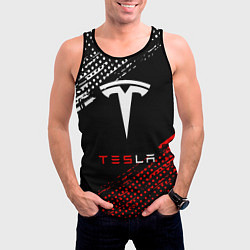 Майка-безрукавка мужская Tesla - Logo Pattern, цвет: 3D-черный — фото 2
