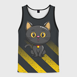 Майка-безрукавка мужская Черный кот желтые полосы, цвет: 3D-черный