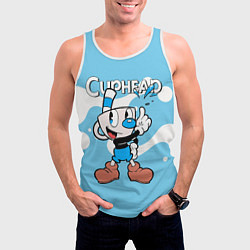 Майка-безрукавка мужская Cuphead синяя чашечка, цвет: 3D-белый — фото 2