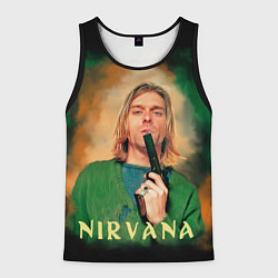 Майка-безрукавка мужская Nirvana - Kurt Cobain with a gun, цвет: 3D-черный