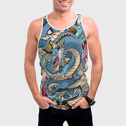 Майка-безрукавка мужская Синий дракон-монст, цвет: 3D-белый — фото 2