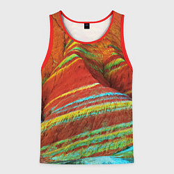 Майка-безрукавка мужская Знаменитые разноцветные горы Китай, цвет: 3D-красный