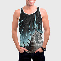 Майка-безрукавка мужская Черно-бирюзовый фрактал Абстракция, цвет: 3D-белый — фото 2