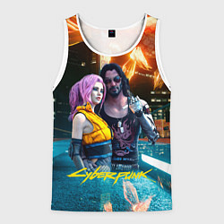 Майка-безрукавка мужская Cyberpunk2077 Johnny Vi girl, цвет: 3D-белый