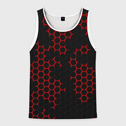 Майка-безрукавка мужская НАНОКОСТЮМ Black and Red Hexagon Гексагоны, цвет: 3D-белый
