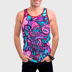 Майка-безрукавка мужская Яркая абстракция голубой и розовый фон, цвет: 3D-красный — фото 2