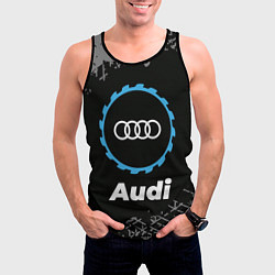 Майка-безрукавка мужская Audi в стиле Top Gear со следами шин на фоне, цвет: 3D-черный — фото 2