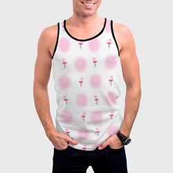Майка-безрукавка мужская Фламинго и круги на белом фоне, цвет: 3D-черный — фото 2