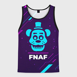 Майка-безрукавка мужская Символ FNAF в неоновых цветах на темном фоне, цвет: 3D-черный