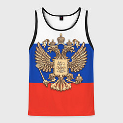 Майка-безрукавка мужская Герб России на фоне флага, цвет: 3D-черный