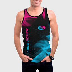 Майка-безрукавка мужская Land Rover - neon gradient: символ и надпись верти, цвет: 3D-черный — фото 2