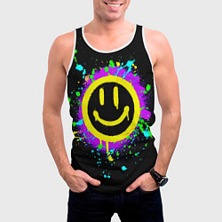 Майка-безрукавка мужская Смайлик - неоновые брызги, цвет: 3D-белый — фото 2