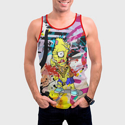 Майка-безрукавка мужская Зомби Барт Симпсон с рогаткой на фоне граффити, цвет: 3D-красный — фото 2