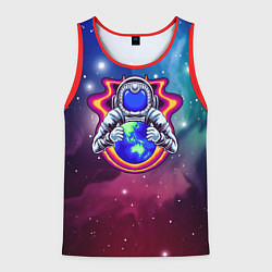 Майка-безрукавка мужская Космонавт возле планеты, цвет: 3D-красный