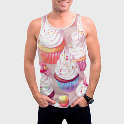 Майка-безрукавка мужская Много сладких капкейков, цвет: 3D-белый — фото 2
